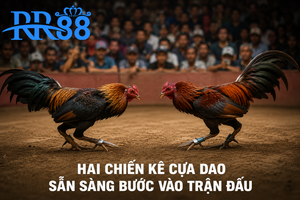 Hai chiến kê cựa dao đang chuẩn bị bước vào trận đấu tại đấu trường