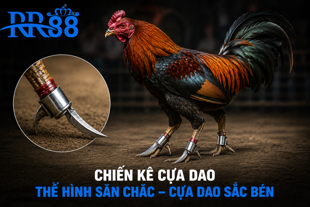 Cận cảnh chiến kê cựa dao với thể hình săn chắc và cựa dao được gắn trước trận đấu