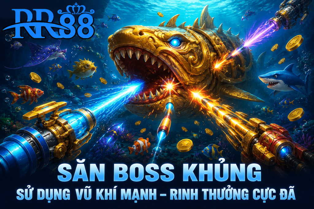 Người chơi sử dụng pháo cấp cao để săn boss cá khổng lồ trong Đại Chiến Thái Bình Dương