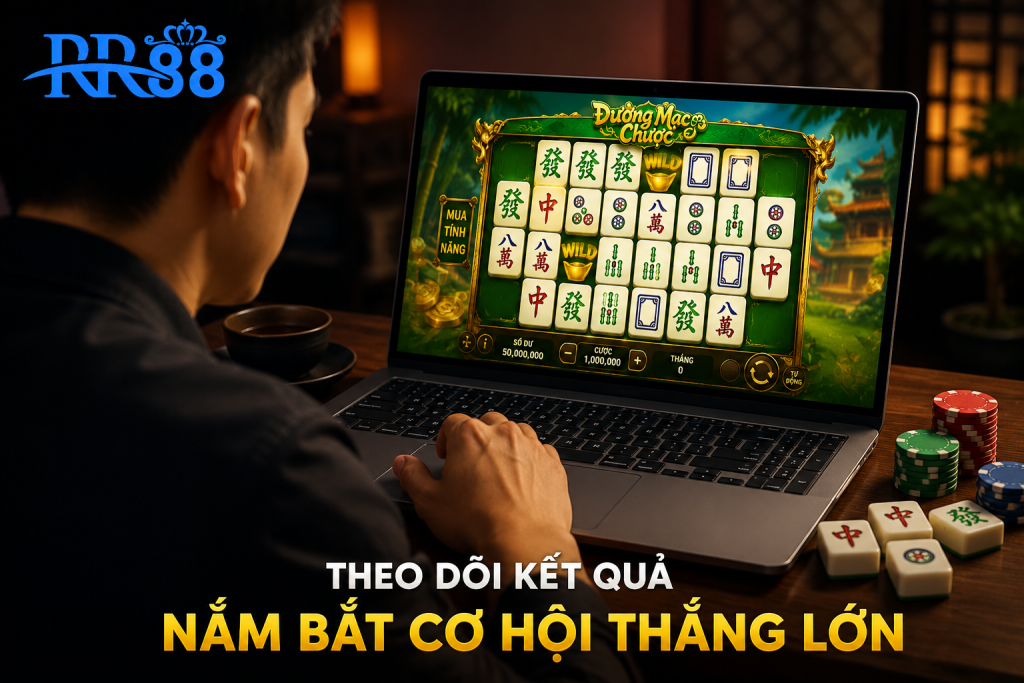 Người chơi đang theo dõi kết quả các vòng quay Đường Mạc Chược trên màn hình