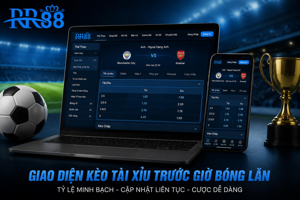 Giao diện kèo Tài Xỉu trước giờ bóng lăn.