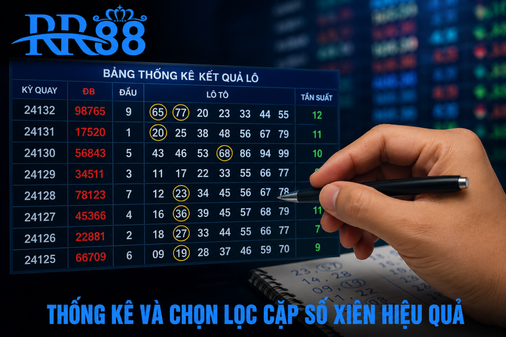 Bảng thống kê kết quả lô với nhiều cặp số được đánh dấu nổi bật