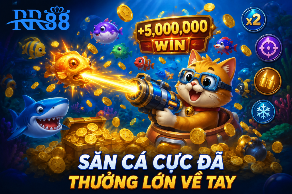 Người chơi đang điều khiển nhân vật mèo thu thập nhiều cá và nhận thưởng