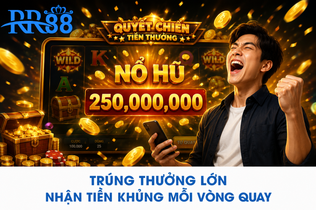 Người chơi tận hưởng vòng quay trúng thưởng lớn trong Quyết Chiến Tiền Thưởng.