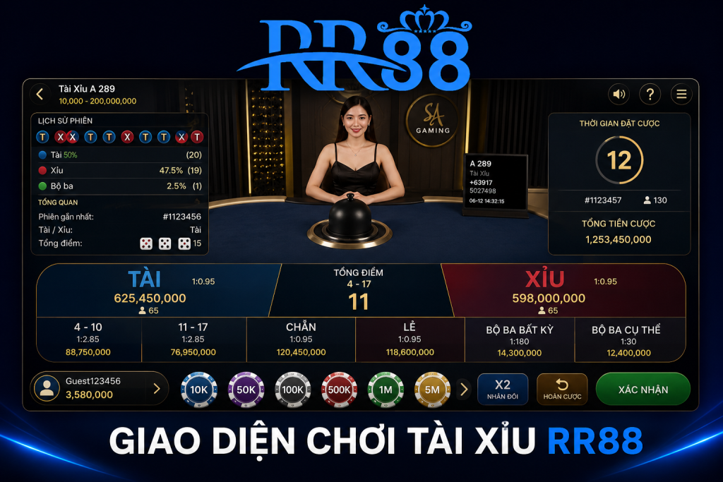 Giao diện chơi Tài Xỉu RR88 trực tuyến