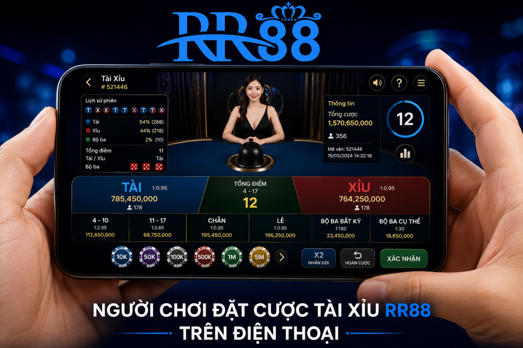 Người chơi đặt cược Tài Xỉu RR88 trên điện thoại