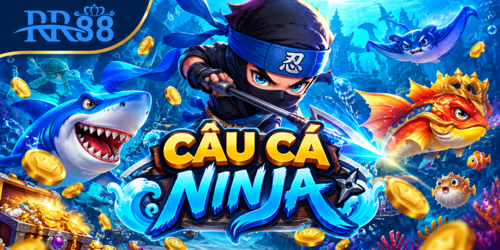Câu Cá Ninja RR88 với bối cảnh đại dương và nhân vật ninja